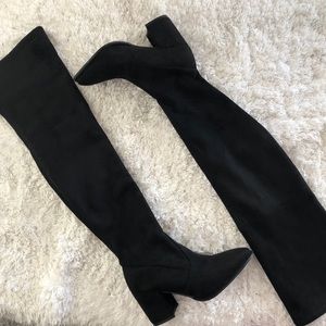 Black suede over the knee boots